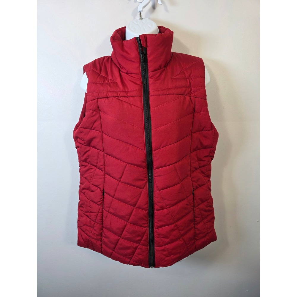 Keren Hart Womens Red Quilted Puffer Vest Full Zip Stand Collar Size Small